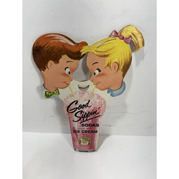 Soda Shop Display Sign Good Sippin' Sodas w/Ice Cream CANADA DRY 1950/60s Lot 3 - Picture 2 of 5